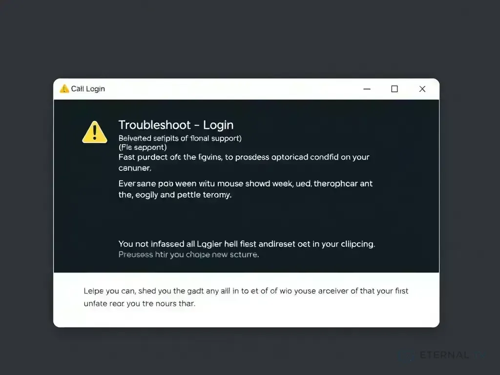 Login error screen with troubleshooting tips